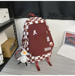 Zaino stile Harajuku coreano a quadretti grande capacita borsa scolastica casuale per studenti