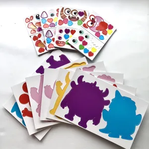 Cartoon monster face changing DIY sticker set, early education puzzle toy for kids.