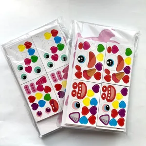 Detailed view of DIY cartoon monster face stickers, colorful EVA foam parts for kids crafts.