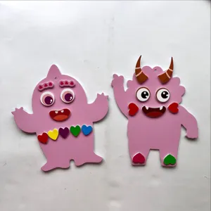 Cartoon monster DIY EVA foam sticker set, pink face changing puzzle for kids education.