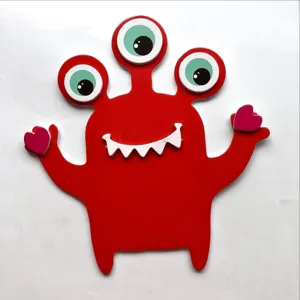 Red three-eyed monster EVA foam DIY sticker, kids early education puzzle craft component.