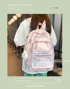 Rosa Rucksack mit Bärenmuster, großer Kapazität und schönem Design für den Alltag.