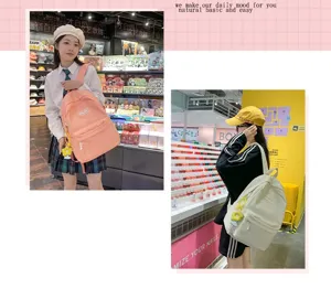 Japanese style canvas college backpack for women large capacity casual school book bag