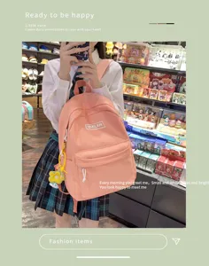 Japanese style canvas school backpack large capacity pink casual bag for daily use