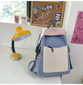 Casual color block school backpack for students, stylish and comfortable everyday casual bag.