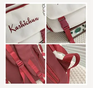 Detaillierte Nahaufnahmen des süßen Schulrucksacks mit feiner Stickerei und stabilen Gurten.