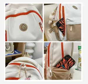Rucksack Detailansicht mit robusten Reißverschlüssen, geräumigen Taschen und Griff.