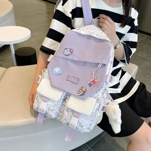 Hübscher koreanischer Stil Schultasche große Kapazität lila Studenten Rucksack Stil
