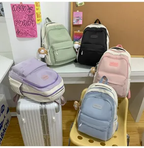Zaino scolastico color-block di grande capacità per studenti, borsa casual alla moda.