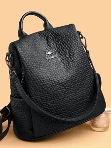 Zaino Casual in Pelle PU da Donna Grande Capacità Borsa da Viaggio per Pendolari Tinta Unita Antifurto Zaino Scolastico