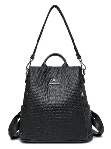 Zaino donna in pelle nera grande capacita casual borsa a spalla multifunzione moda