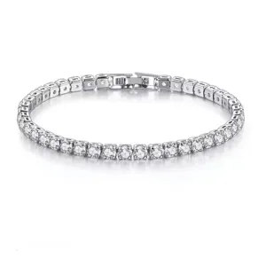 Silberfarbenes Strass-Tennisarmband Detail, wunderschöne einreihige Zirkonia-Kette.