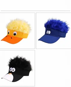 Funny wig sun visor hat with cartoon plush hair, perfect for party and outdoor daily wear.
