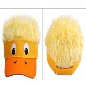 Funny duck wig baseball cap with fluffy yellow hair and cute duck bill design for adults.