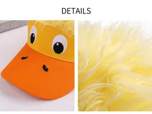 Funny cartoon duck wig baseball cap with yellow fluffy hair, novelty sun visor hat for adults.