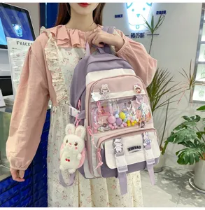 Zaino per studenti di grande capacità in stile giapponese, borsa scolastica con tasca trasparente.