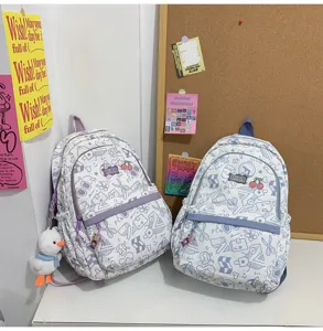 Leuke rugzak met doodle-print voor studenten grote capaciteit schooltas voor tienermeisjes
