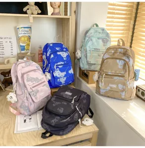 Lässiger Segeltuch-Schulrucksack, großer Kapazität, süßer Bär-Druck für den täglichen Gebrauch.