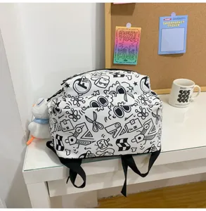 Zwart-wit doodle studentenrugzak met grote capaciteit casual schooltas voor tieners