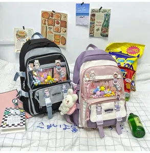 Zaino da studente grande capacità stile giapponese casual Harajuku borsa dettaglio.