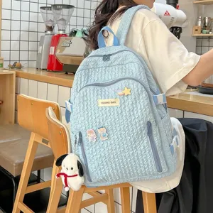 Dames Canvas Casual Rugzak Effen Kleur Gekreukeld Scholier Schooltas Eenvoudige Reistas Met Meerdere Vakken