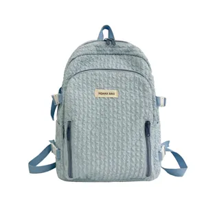 Lichtblauwe gekreukte textuur rugzak casual schooltas stijlvolle dagelijkse rugzak