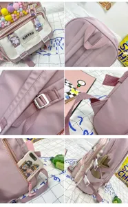 Zaino in tela casual in stile giapponese grande capacità borsa scolastica rosa colore