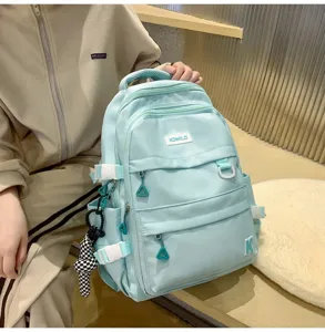 Gran capacidad mochila casual de color solido para estudiantes, disenio minimalista, celeste.
