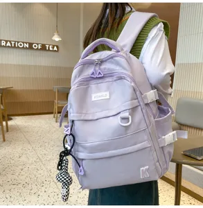 Gran mochila escolar lavanda para niñas, mochila casual de estilo japonés minimalista diario