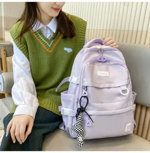 Mochila escolar casual de gran capacidad para mujer color sólido estilo japonés uso diario