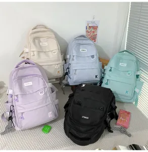 Mochila escolar de color solido de gran capacidad bolsa minimalista para estudiantes adolescentes