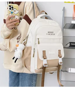 Dettaglio zaino scolastico colorblock casual, grande capacità borsa per studenti