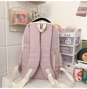 Zaino da scuola in tela rosa elegante per studenti, grande capacità casual quotidiano.
