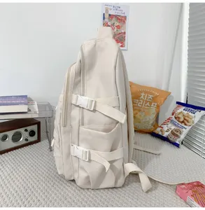 Mochila casual de color sólido minimalista gran capacidad para estudiantes uso diario.