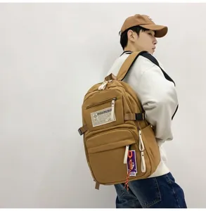 Casual khaki καμβάς σακίδιο πλάτης για φοιτητές, μεγάλη τσάντα ημέρας με πολλές τσέπες.