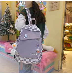 Zaino a quadri stile Harajuku grande capacità borsa scolastica leggera per ragazze giovani