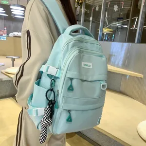 Tela Oxford Gran Capacidad Mochila Escolar Casual para Estudiante Japonesa Color Sólido Versátil Bolsa de Viaje para Mujer