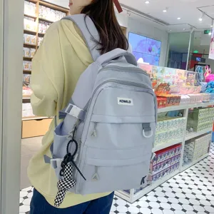 Gran capacidad mochila de estudiante estilo japones color solido minimalista casual para mujer