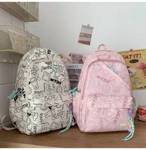 Cute ins style canvas backpack large capacity school bag for teen girls casual daily use