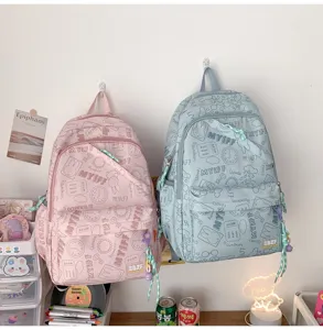 Cute ins style aesthetic school backpack detailed shot showing large capacity design and cute prints.