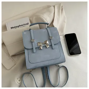 Korean style casual small bow backpack trendy PU leather shoulder and handbag for women.