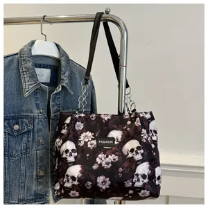 Leinwand-Tragetasche große Kapazität Schultertasche gotischer Totenkopf Handtasche