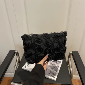 Women Evening Clutch Bag Sweet 3D Floral Mesh Small Square Bag Elegant Party Wedding Purse Handbag