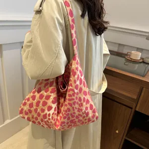 Women pink leopard canvas shoulder bag casual large capacity tote bag trendy daily use