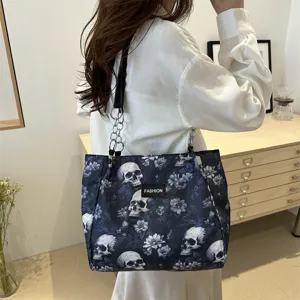 Modische Totenkopf Blumen Canvas Tote Tasche, große Kapazität Schultertasche Beruf.