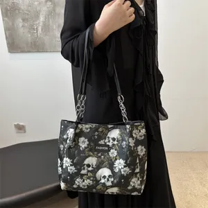 Totenkopf Blumen Canvas Shopper, große Schultertasche für Damen, Alltag Tasche.