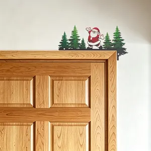Christmas wooden door corner sign Santa Claus pine tree holiday home decor festive hanging ornament