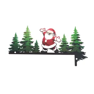 Christmas door corner decoration metal sign with Santa Claus and pine trees for holiday home decor.