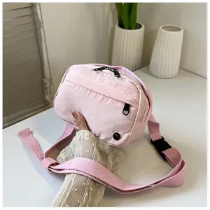 Pink nylon crossbody phone bag casual small square bag detail view lightweight canvas shoulder bag
