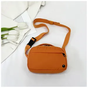 Orange nylon crossbody bag for women casual lightweight canvas shoulder phone bag daily use